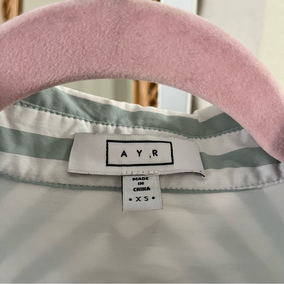 AYR / The Deep End Button Down Long Sleeve Shirt Green And White - Picture 6 of 6